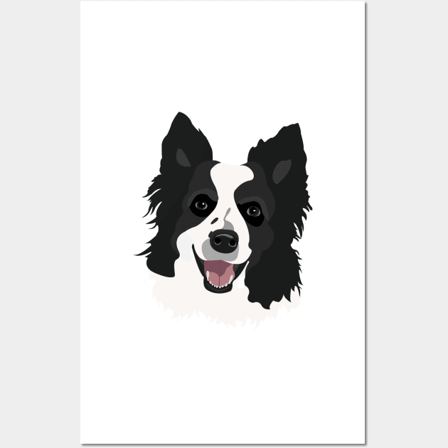 Black and White Border Collie Dog Face Drawing Wall Art by simonescha